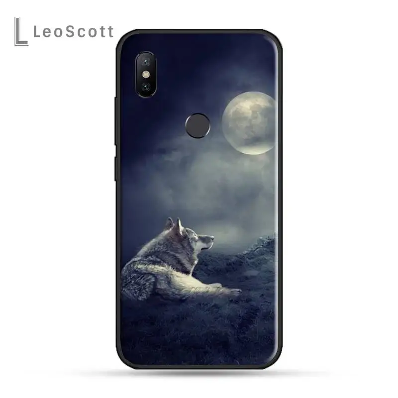 

Moon night roaring wolf pattern high quality Anti-fall Phone Case For Xiaomi Redmi note 7 8 9 t k30 max3 9 s 10 pro lite