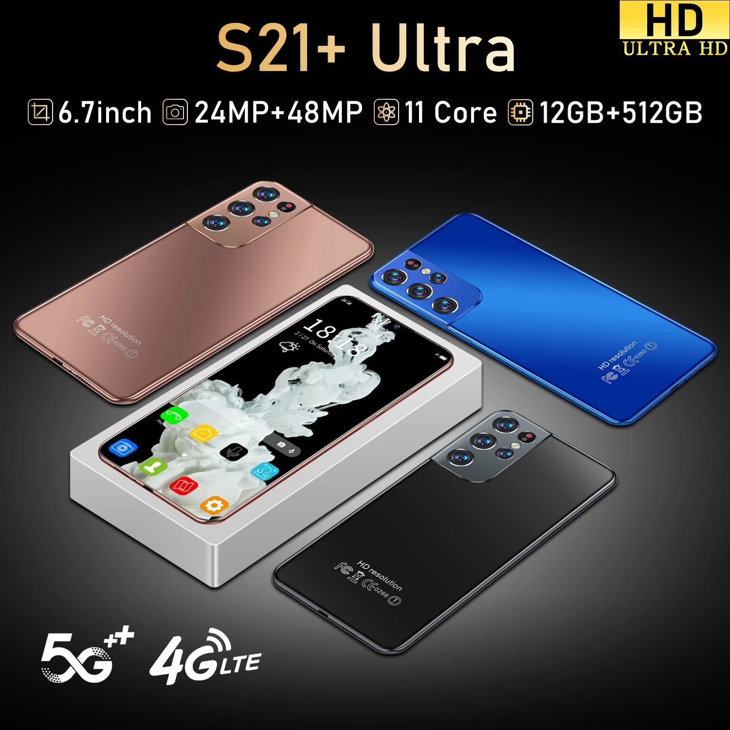 

Smartphones Global Version Samsun 6.7" HD+ S21+Ultra Dual SIM 6500mAh MTK6889 Deca Core Cellphone