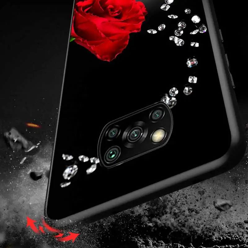 

Red Rose Flower For Xiaomi Redmi K30 K30S Mi 10T Lite Pro Poco X3 NFC X2 M3 M2 F2 Pro C3 F1 Soft Black Phone Case