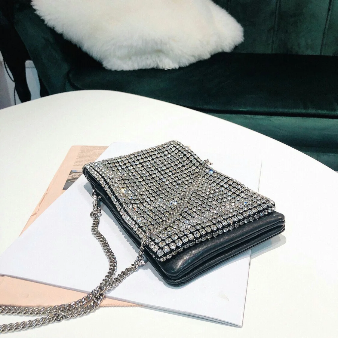 Water Drill Bag Small Square Bag with Cover Mobile Phone Bag One Shoulder Slant Bag Female