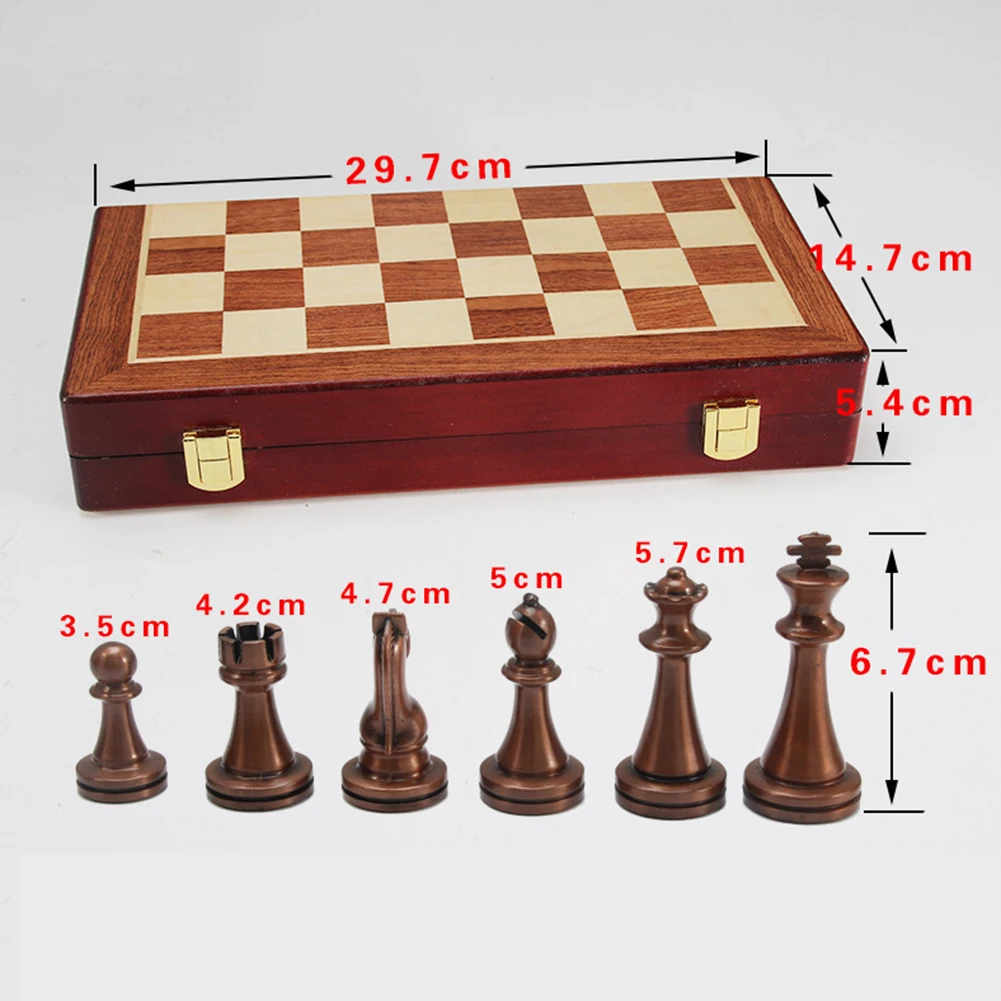 

International Chess Set Foldable Retro Bronze Children Chess Board Games Gift Lightweight Game Playing Element