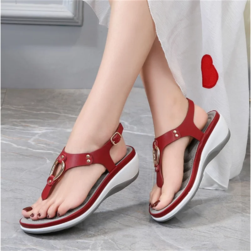 

Women Wedge Sandals 2021 Summer Beach Solid Color Flip Flops For Women Clip Toe Ladies Shoes Buckle Strap Low Heel Sandals
