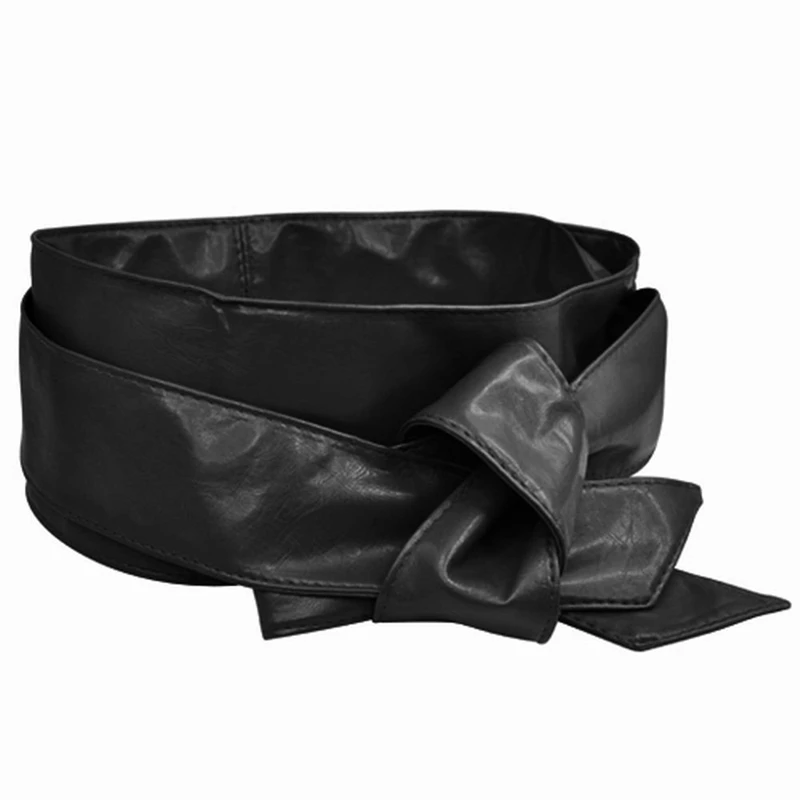 

Wrap Around Self Tie Faux Leather Obi Cinch Waist Belt Band Black 2.1M for Lady