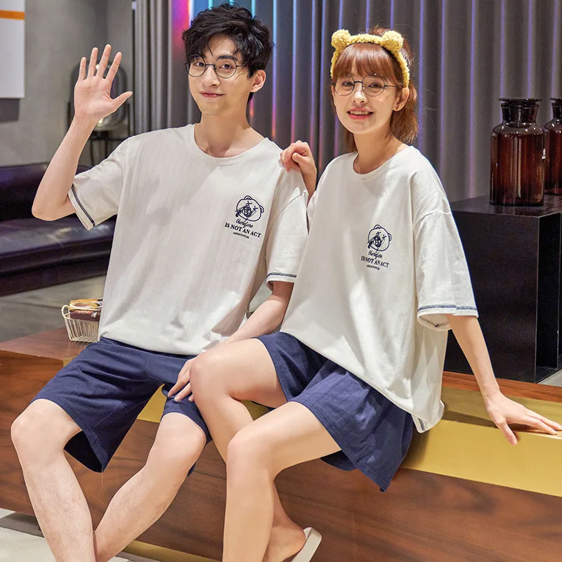 

Couple Pajamas Set Homesuit Summer Cute Cartoon Gig Short Sleeve Cotton Lovers Pajamas Men And Women Pyjamas Pijamas