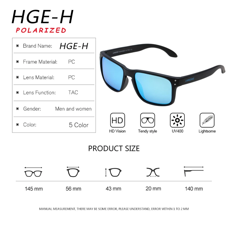 HGE-H, классические, стильные, Poalrized солнцезащитные очки, мужские, для улицы, для путешествий, квадратные солнцезащитные очки,, УФ линзы, очки, мужские, модные, оттенки KD90