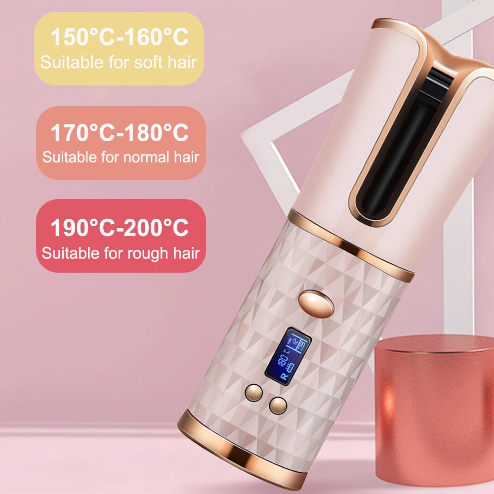 

Cordless Automatic Curling Iron LCD Display Ceramic Curly Rotating Curling Wave Styler Hair Curler Temperature Adjust Curl Wave