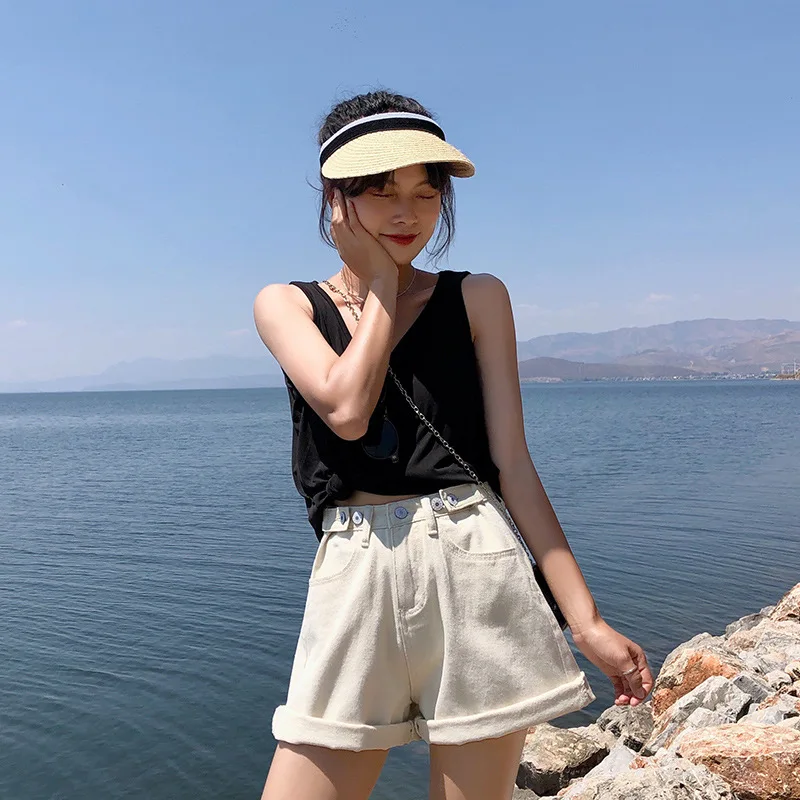 DenimShortsSummerNew Row Mouth Корейская версия высокая талия хит продаж тонкие широкие