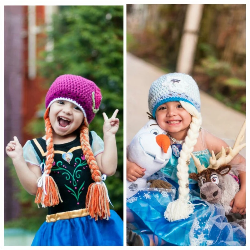 Шапки Elza для девочек шапки принцессы косплея зимние вязаные Ana из мультфильма