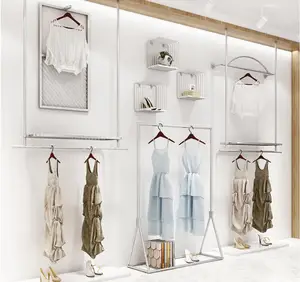 Clothes store display rack wall hanging rack women's clothing store clothes rack floor type silver display shelf 10 item image
