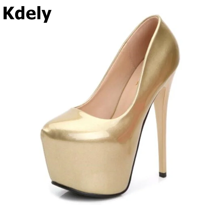 

Туфли-лодочки женские на очень высоком каблуке 16 см, без застежки, пикантные туфли на платформе, с закрытым носком, блестящие, для вечерние Р...