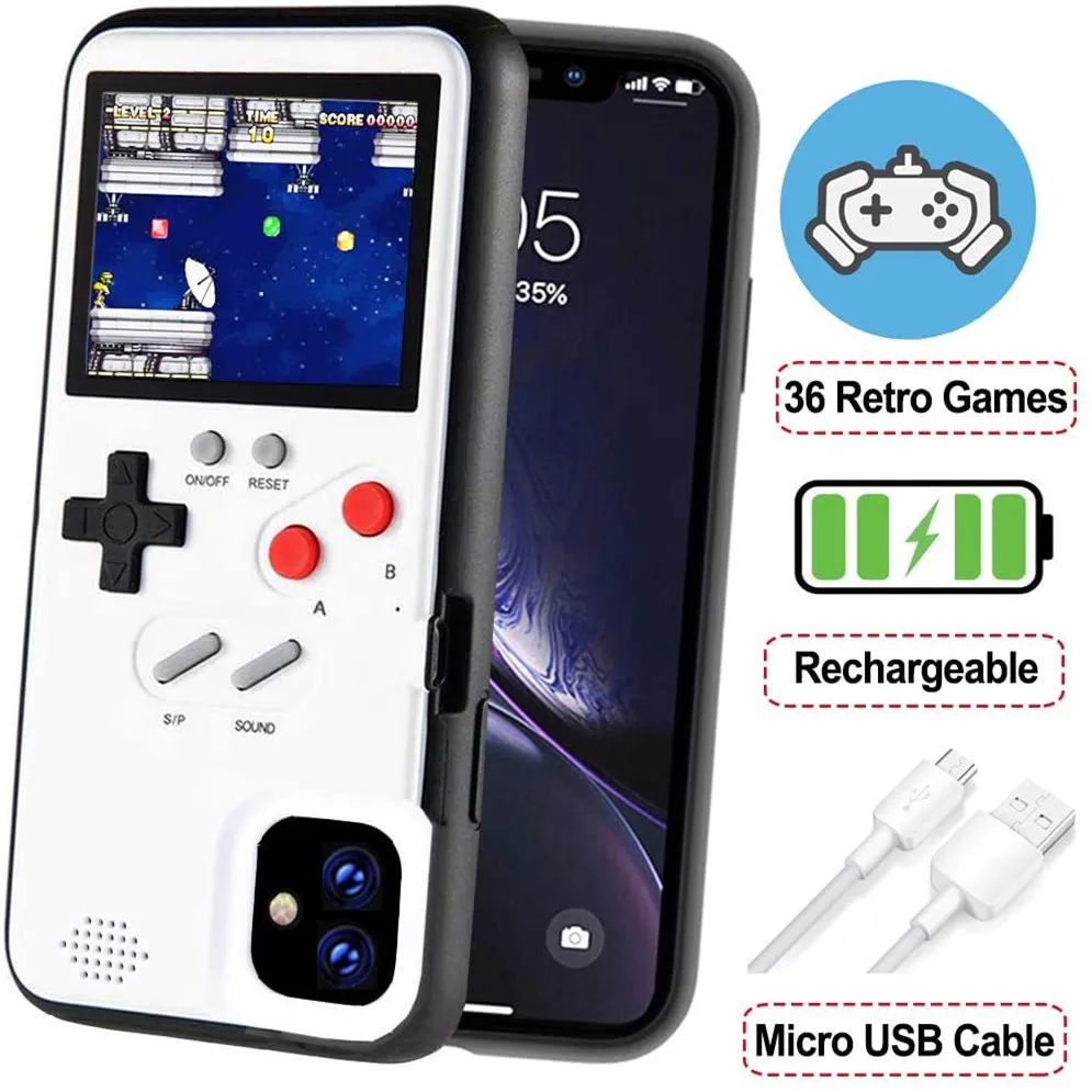 

Портативный чехол для телефона с игровой консолью для iPhone 11 Pro Max X XS XR 7 8 Plus SE 2 2020 с 36 ретро-играми полноцветным дисплеем Gameboy