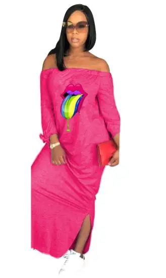 Африканское женское платье большого размера модное однотонное с принтом губ