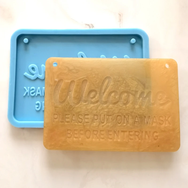 

Handmade Welcome-Door Plate Resin Mold Silicone Letter Sign Please Wear a Mask Before Entering Resin Mold Craft Tools