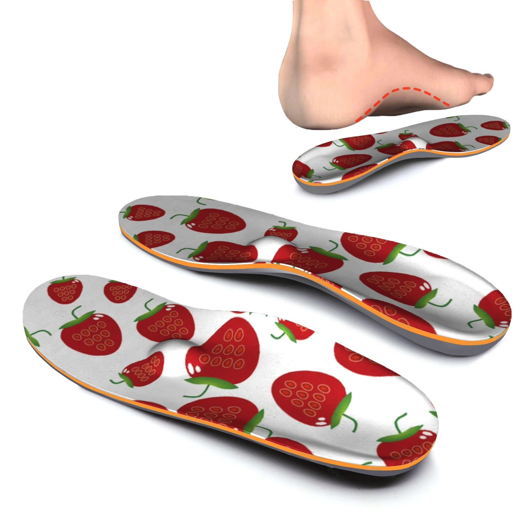 Strawberry Memory Foam Original length High Arch Support Insoles for flat feet Orthotic Inserts Men and Women iFitna