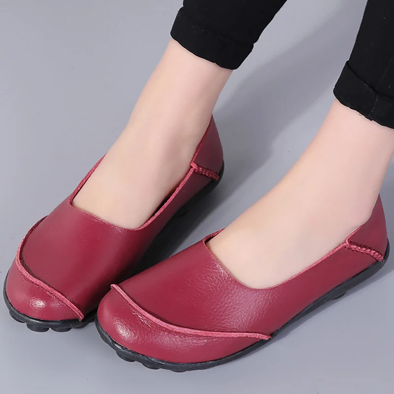 

Woman Shoes Nice Spring Fashion Style Large Size 35-55 Genuine Leather Flats Loafers slip-on Female Shoes Sapatos Feminino