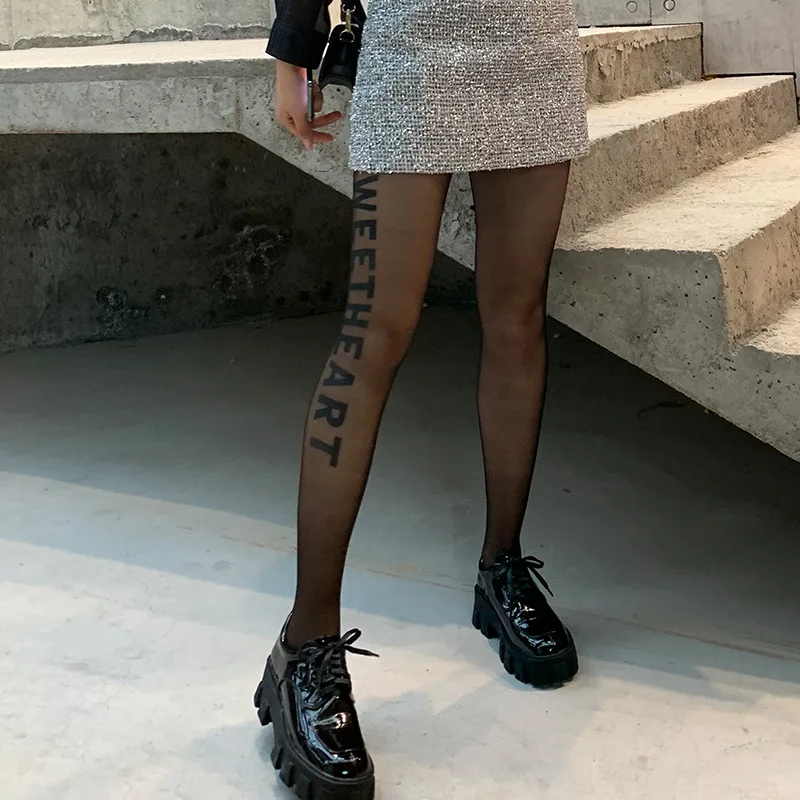 Весенне-летние колготки с английскими надписями прозрачные логотипом модные