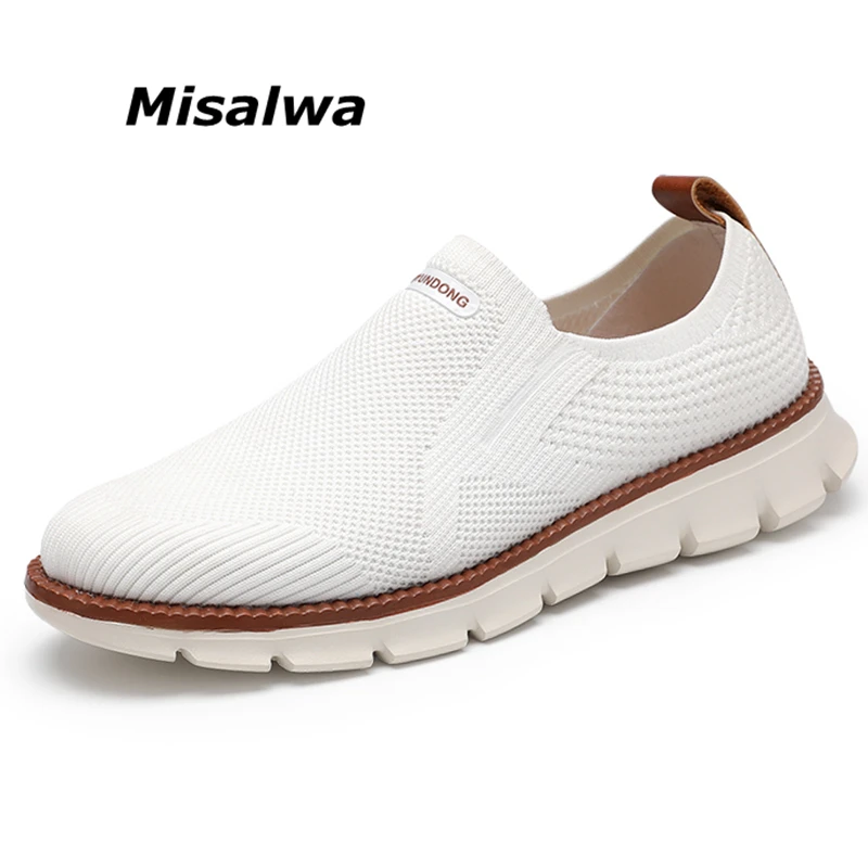 

Кроссовки Misalwa мужские без шнуровки, легкие мягкие Нескользящие, повседневная обувь на плоской подошве, белые