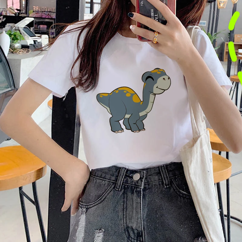 

Summer Top Tee Dinosaur Printed Lady O-Neck T-shirt Women Short-sleeved Tops Tees Letters Fun T-shirt Female Clothing