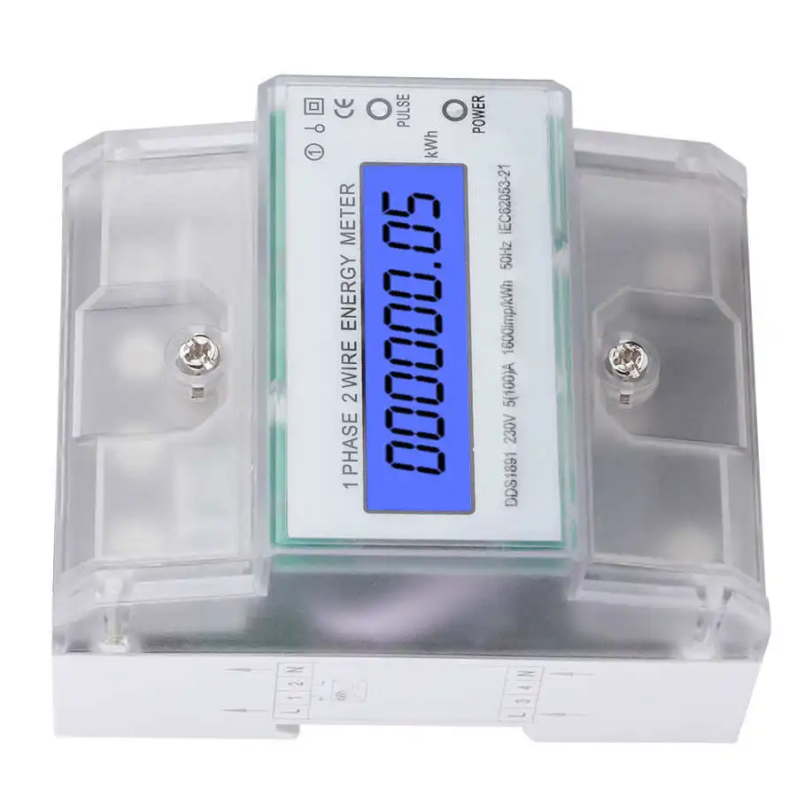 Однофазный счетчик энергии на din рейке 4P LCD Электрический с прозрачной крышкой