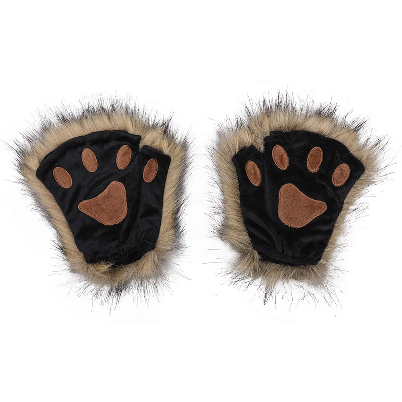 

1 Pair Winter Women Ladies Girls Lovely Gloves Plush Warm Mittens Cute Cat Paw Short Fingerless Half Finger Glove
