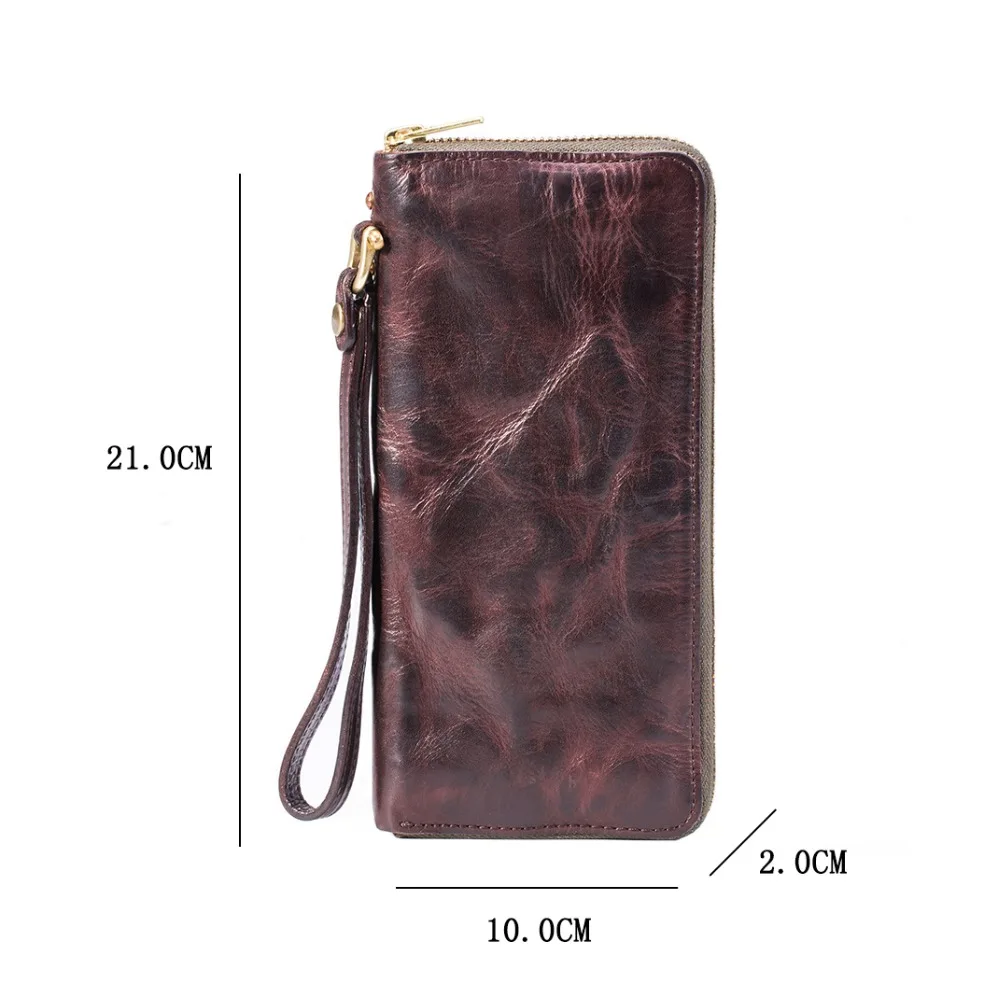 High Quality Vintage Real Cowhide Men Wallet Cash Purse Zipper Modern Stylish Male Long Day Clutches Wristlets Wallet Card Case