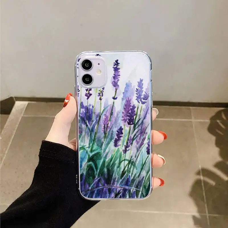 

Watercolor flower Dandelion Lotus Lavender Phone Case Transparent for iPhone 6 7 8 11 12 s mini pro X XS XR MAX Plus
