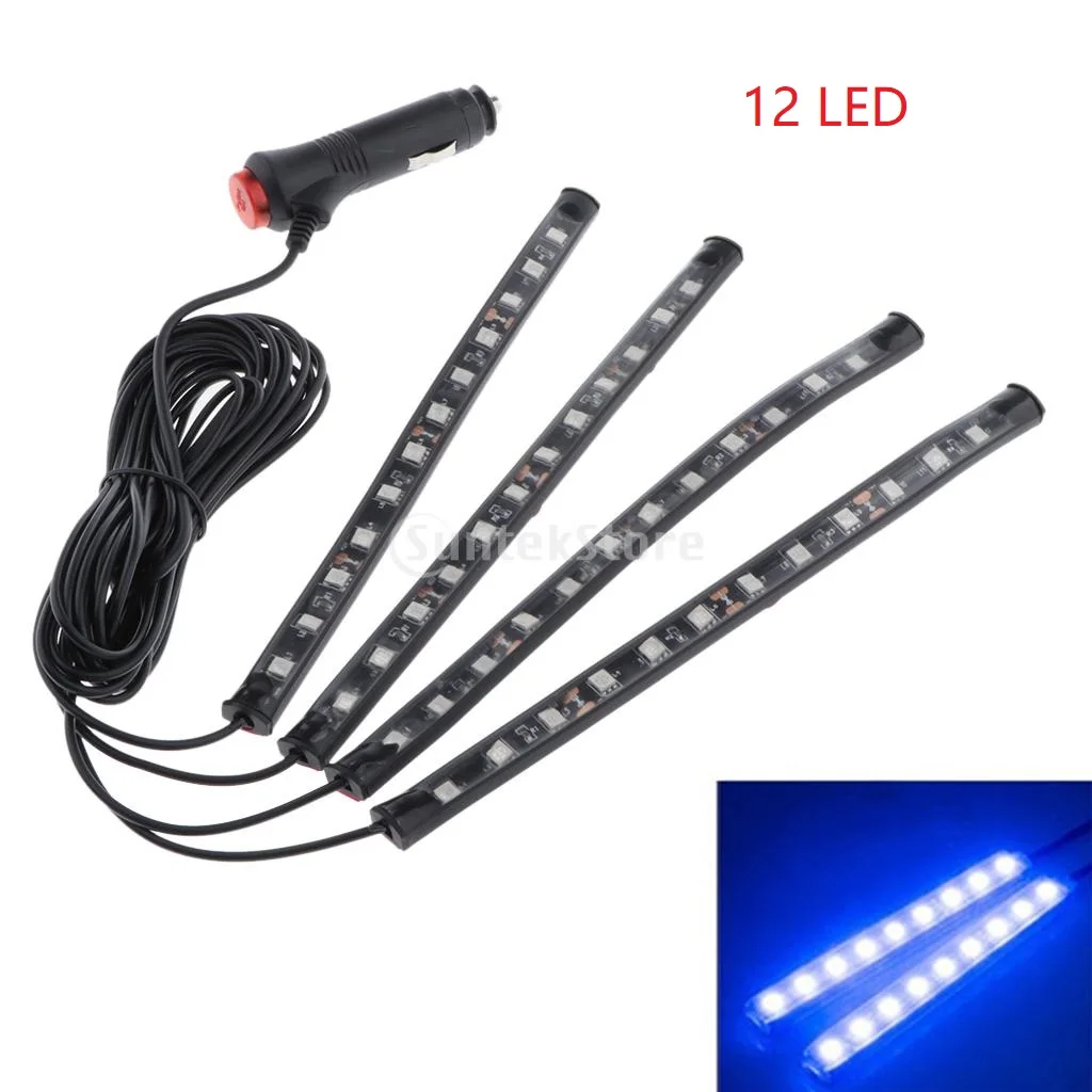 

12 LED Car Strobe RGB LED 4 Strip Light Decorative Lamp Interior