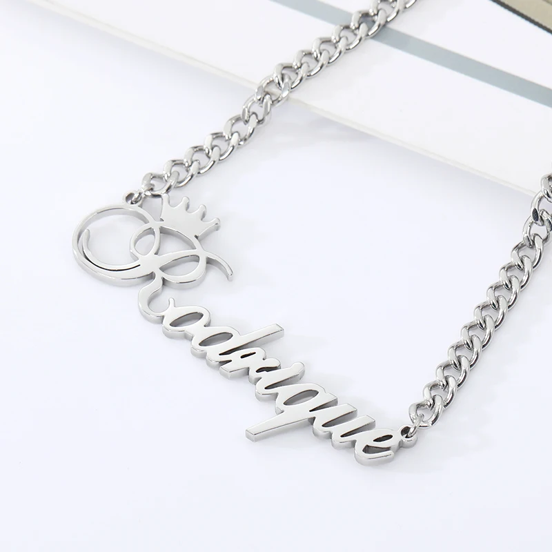 Модное ожерелье с именем короны кубинская цепь винтажная курсива шрифт