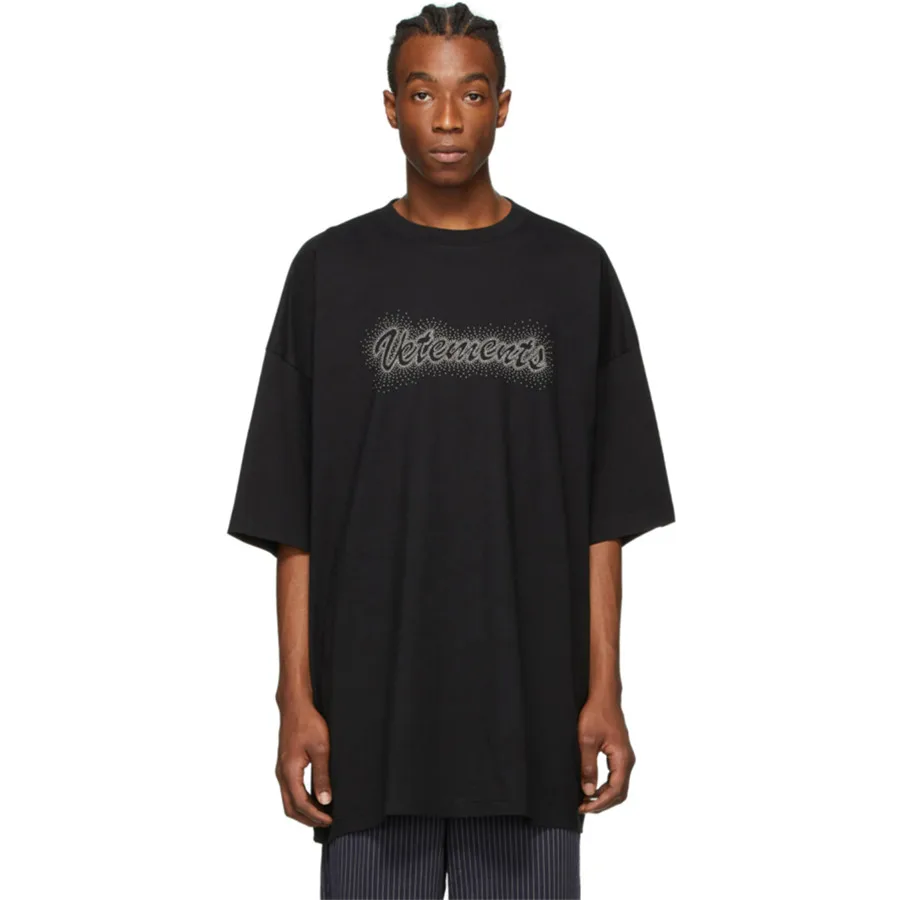 Негабаритных Vetements футболка 2020SS на лето и весну Bling футболки блестящий логотип VTM