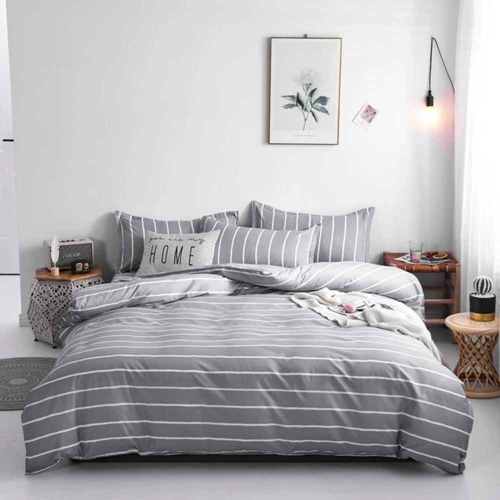 

Line Modern Bedding Set Brief Duvet cover grey color Quilt Cover Single Queen King Size Creative Bedclothes 3PCS for kids