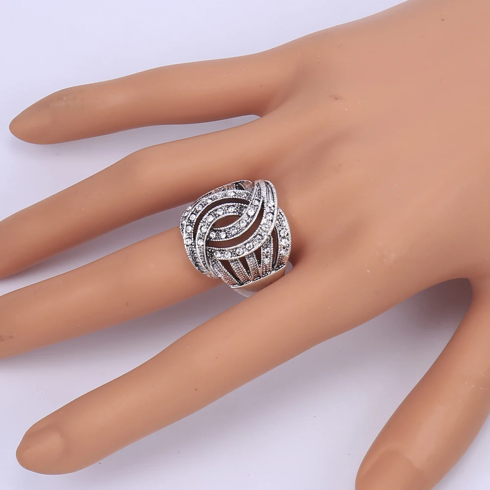 Женское винтажное геометрическое кольцо эластичное регулируемое с кристаллами