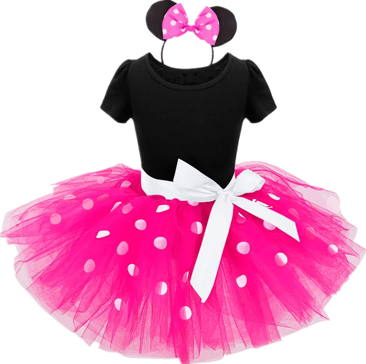 Hot pink dress Необычные для маленьких девочек платье с Минни Маус для девочки, платья для крещения, платья для девочек наряд для девочки, для дня рождения Наряжаться, с узором в горошек и бантом, Vestido, от 2 до 6 лет - Цвет: Hot pink dress