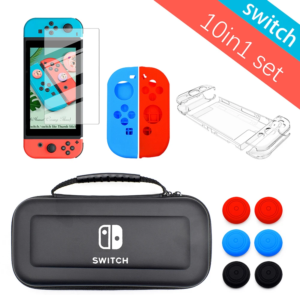 

10 In 1 Game Accessory Set Pink Red For Nintendo Switch Console Travel Carrying Case Bag NS Bundle Screen Protector JoyCon Cover