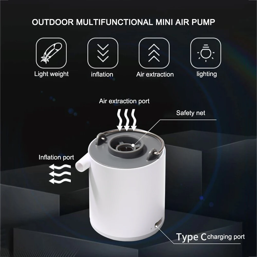 

Mini Electric Inflatable Pump Ultralight USB Charging Multifunctional Outdoor Air Pump 3 Modes Camping Light