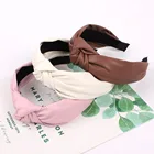 Повязка на голову из искусственной кожи, широкая, с узлом, в Корейском стиле, 2020