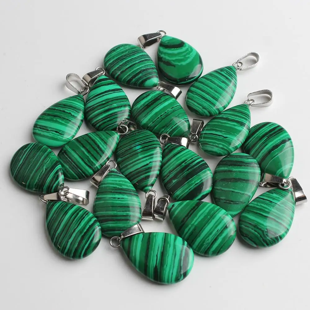 Malachite 10 шт./лот, подвески в форме капли воды, подвески, подвески с кварцевым тигровым глазом, бирюза, унакит, подвеска для ювелирных изделий, сделай сам, браслет - Цвет: Malachite