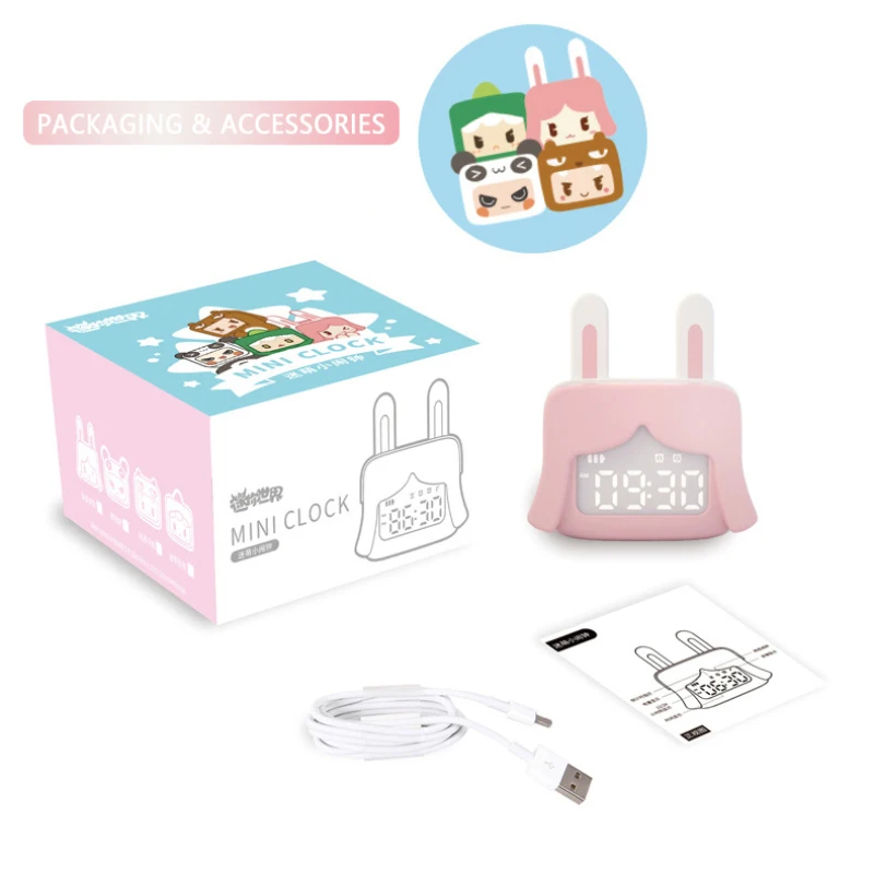 

Mini Smart Alarm Clock Cartoon Cute Bedside Alarm Clock USB Charging Sleeping Clock Gift Children Student Kid Household Supplies