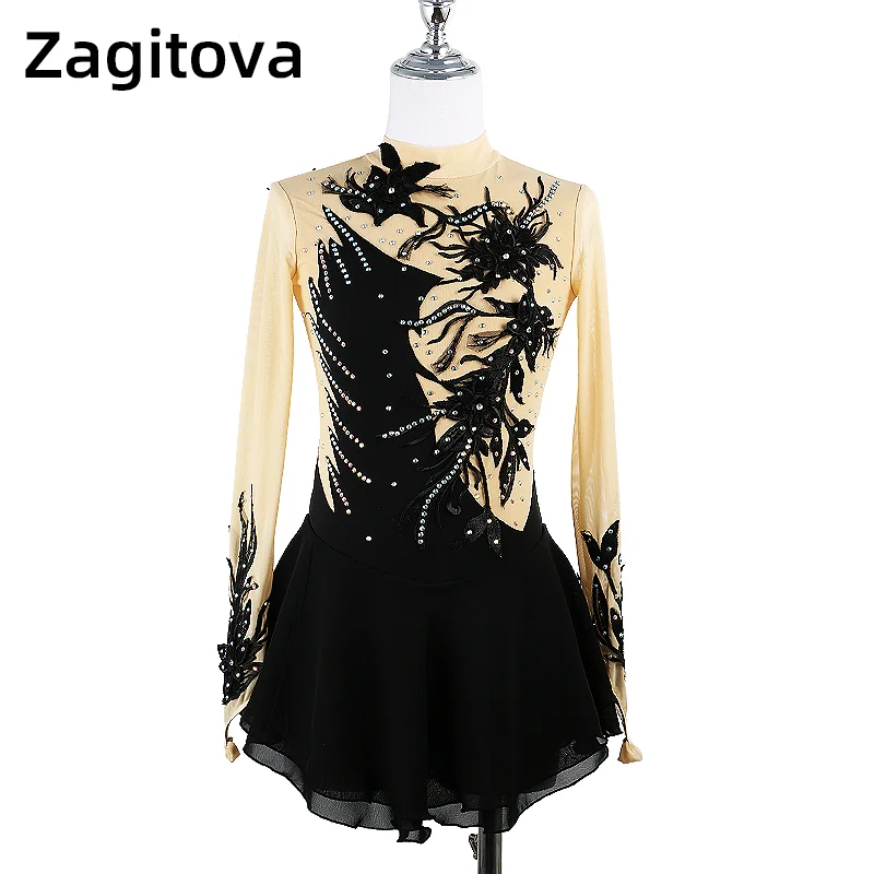 

Black Figure Skating Dress Cheongsam Ice Figure Skating Skirt Beautiful Skating Skirt Stereo Lace Flower Girl/Woman