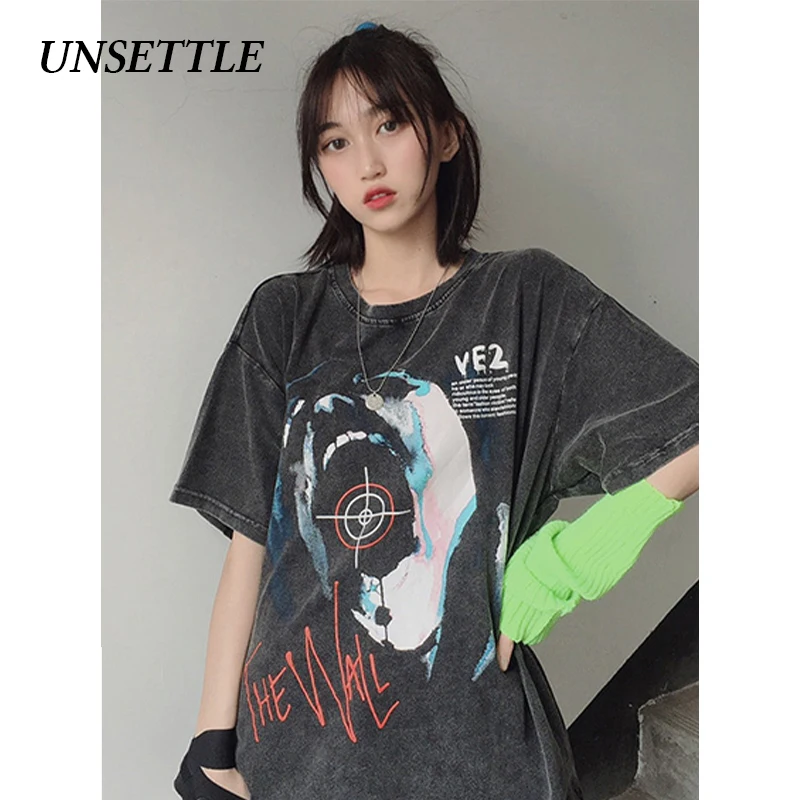UNSETTLE Harajuku футболка большого размера для мужчин/женщин хип-хоп модная Готическая