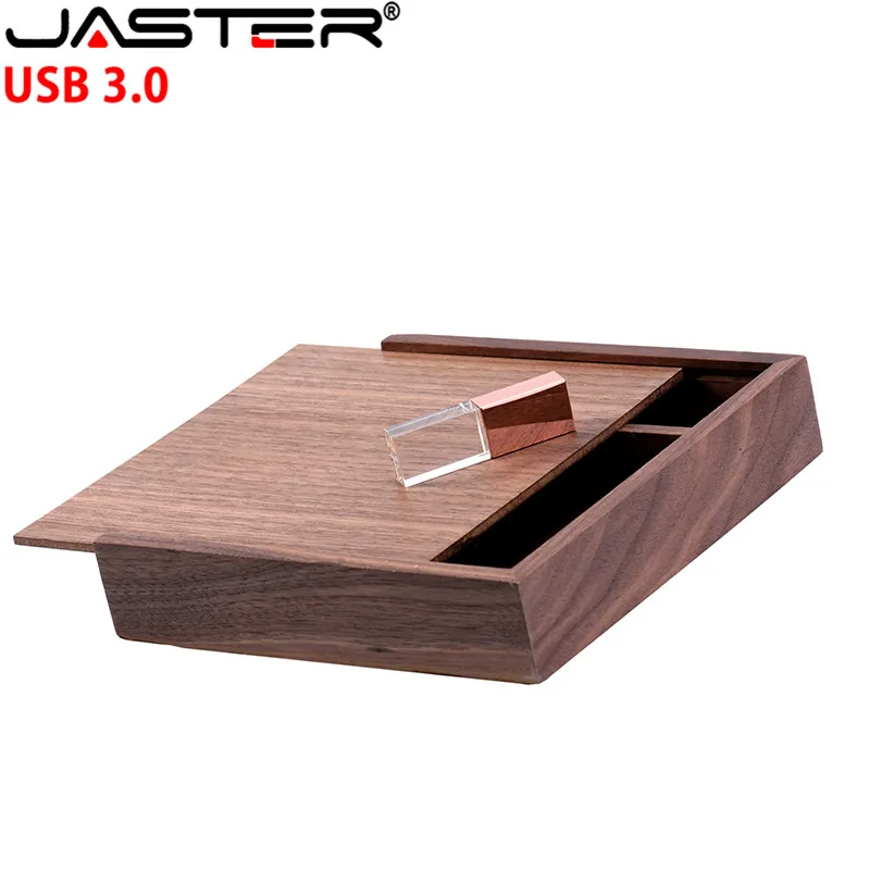 JASTER Rose Gold Crystal usb 3.0 4GB/8GB/16GB/32GB/64GB interface memory flash stick with walnut box Custom logo wedding gift | Компьютеры