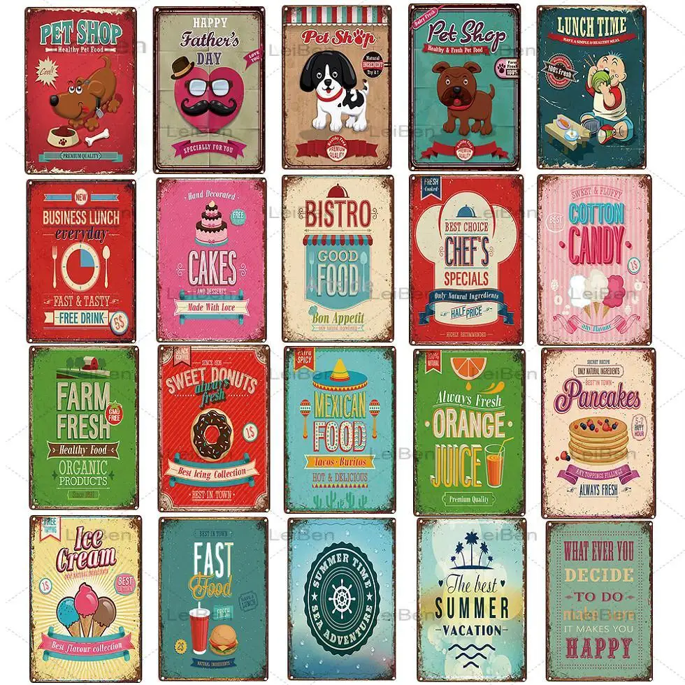

Pet Shop Dessert Shop Bakery Shop Wall Decor Metal Plaque Restaurant Vintage Metal Tin Sign Fast Food Shop Store Summer Poster