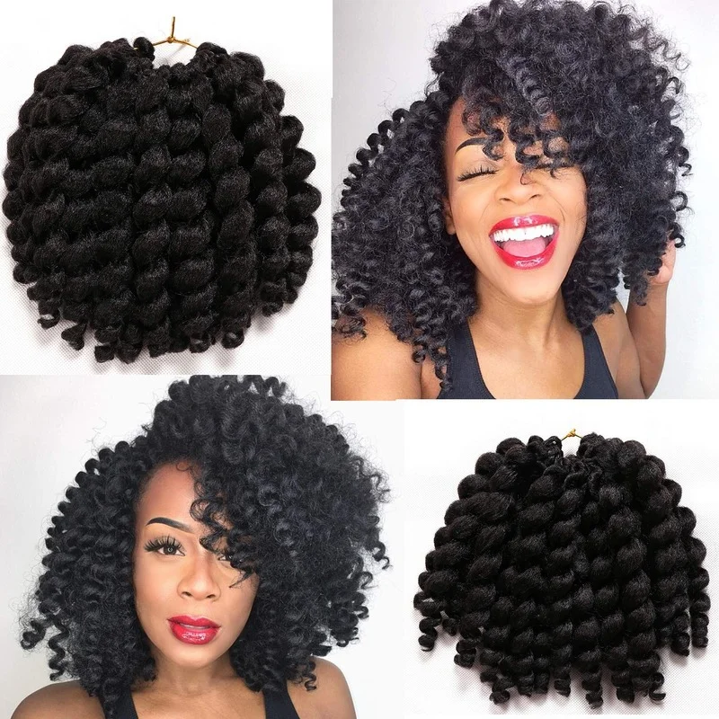 

Fashion 8'' 22 Strands Jumpy Wand Curl Jamaican Bounce Synthetic Braiding Hair Extension Crochet Braid Hair for Woman