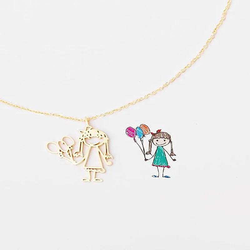 Personalized Kids Cartoon Necklace Keychains Kids Art Necklace Personalized Necklace Jewelry Christmas Gift For Kids