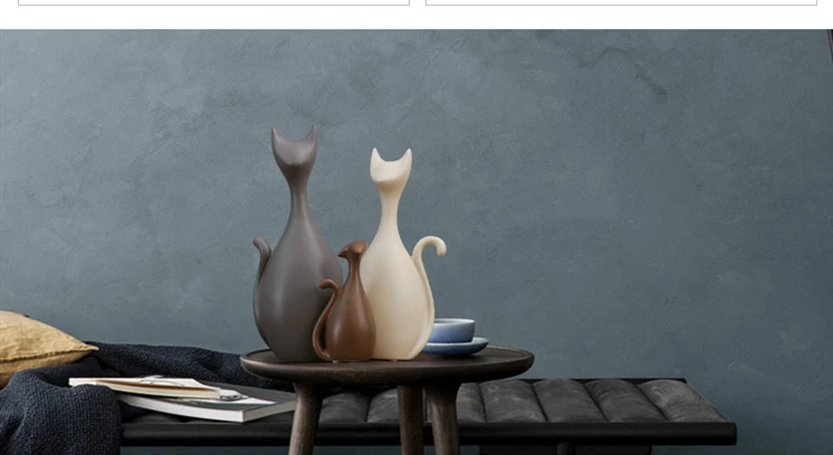 VILEAD Ceramic Family of Three Four Cats Figurines Nordic Animal Living Room Decoration Home Ornaments Crafts For Wedding Gifts