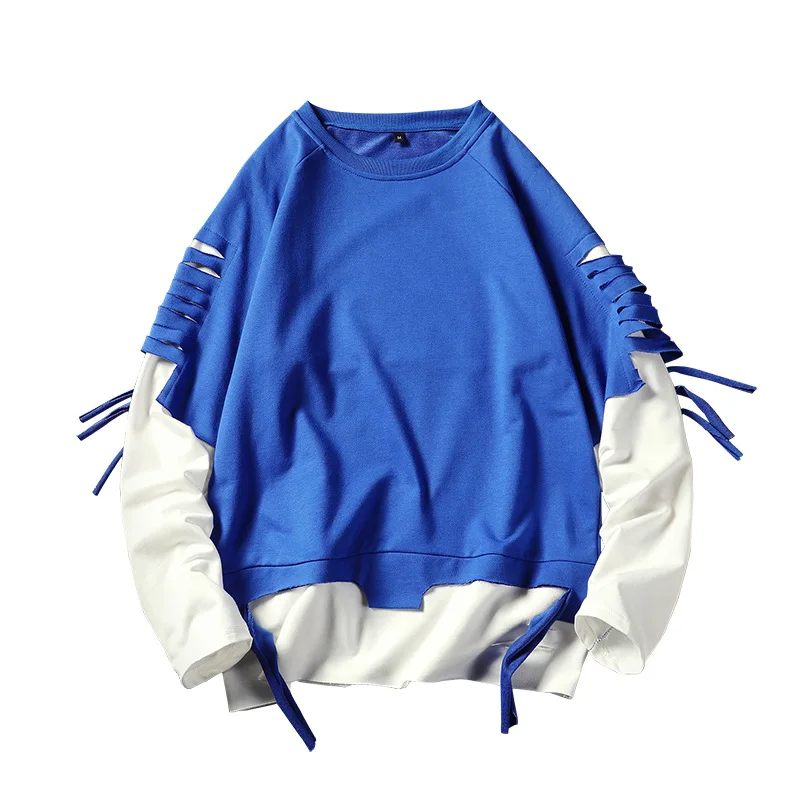 

Men Clothing 2021 New Men's Spring Autumn Thin Trendy Sweatshirt Youth Fashion Fake Two-piece Personality Hip-hop Jacket Top