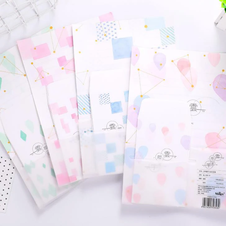 9 шт./упак. Kawaii 3 конверта+ 6 листов букв звездное небо Луна геометрические буквы конверты Набор подарочных канцелярских принадлежностей