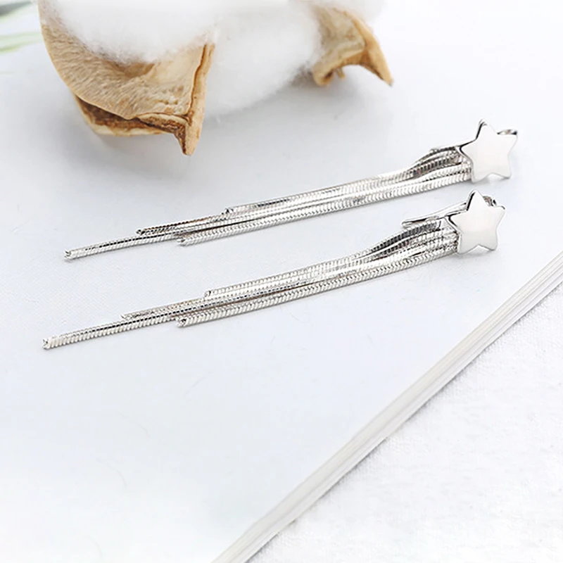 New Bohemia Elegant Horsetail Long Tassel Drop Earrings 925 Sterling Silver Star Maxi Pendant Earring Women Trend Party Jewelry | Украшения
