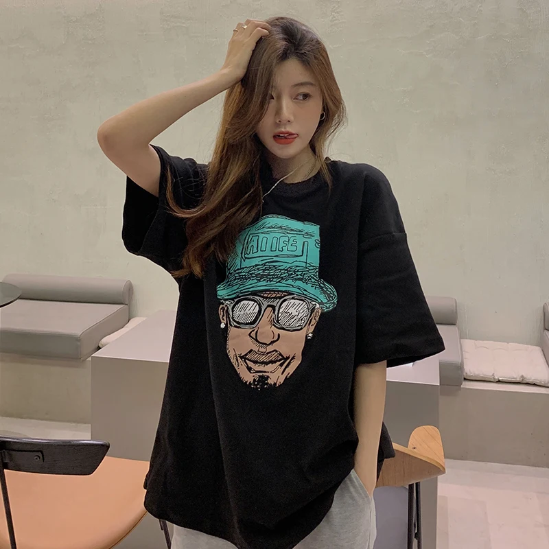 

Vintage Portrait Print Women T Shir Casual Sttreetwear Fashion Loose Breathable Short Sleeve T-Shirt 2021 New Summer