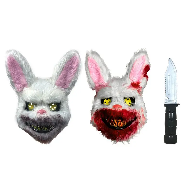 

Unisex Halloween Theme Party Face Mask Horror Bloody Bunny Head Mask Simulation Dagger Scary Cosplay Stage Props Dropshipping