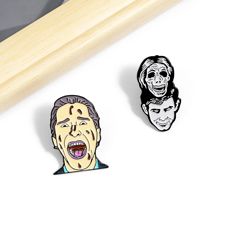 

QIHE JEWELRY Thriller Funny Movie Enamel Lapel Pins Scream Siniste Skull Brooches Badges Fashion Pin Gifts for Friends Wholesale